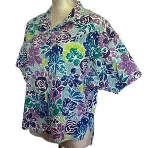 Boscali Vintage button down topbright floral print short sleeves size S